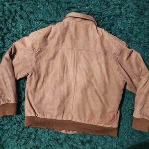Vintage 90s Rock Creek Leather Brown Suede Bomber Jacket L Map Lining